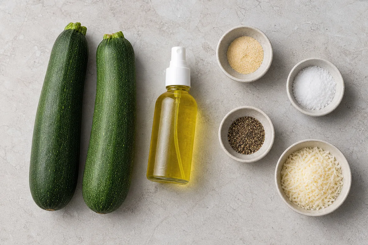 Zucchini, oil, parmesan, garlic powder, salt and pepper