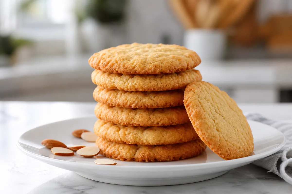 Stack of golden keto almond flour cookies