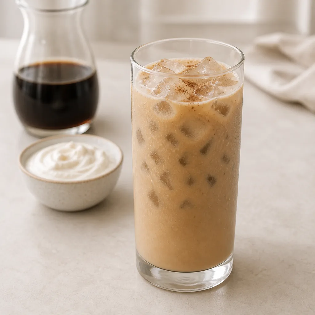 Finished creamy Greek yogurt iced coffee