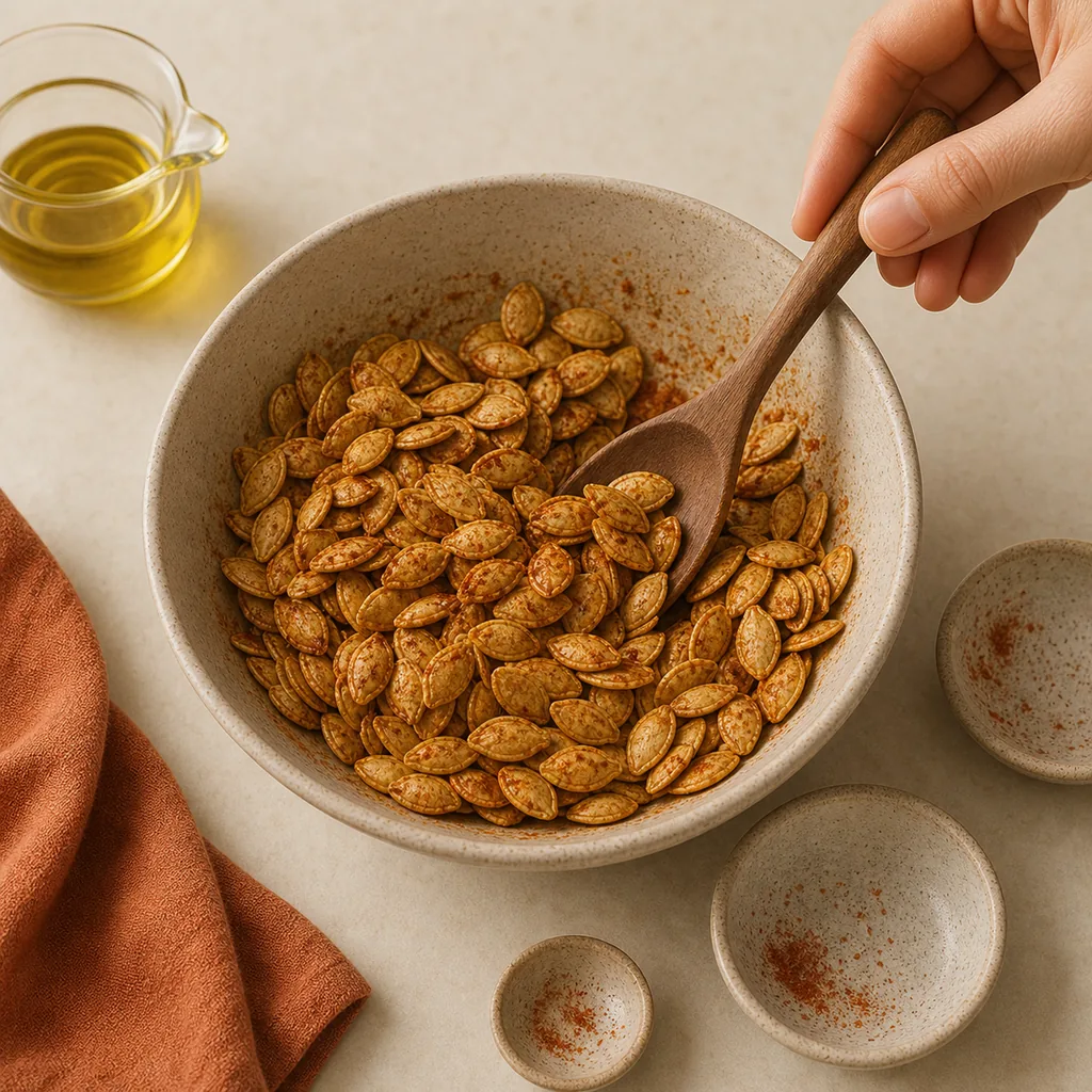 Pumpkin seeds lightly coated with oil and spices