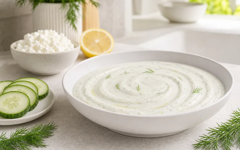 High-protein cottage cheese tzatziki dip