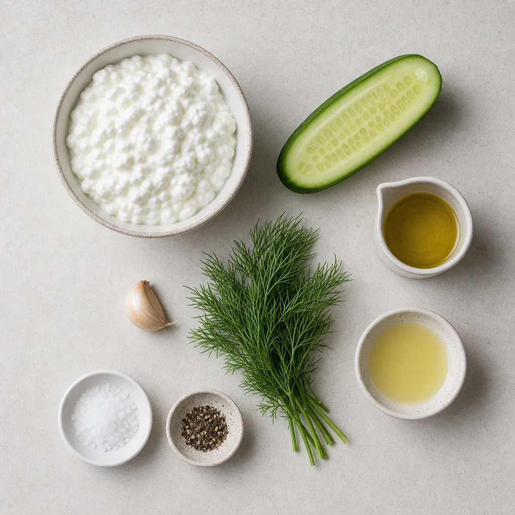 Ingredients for cottage cheese tzatziki