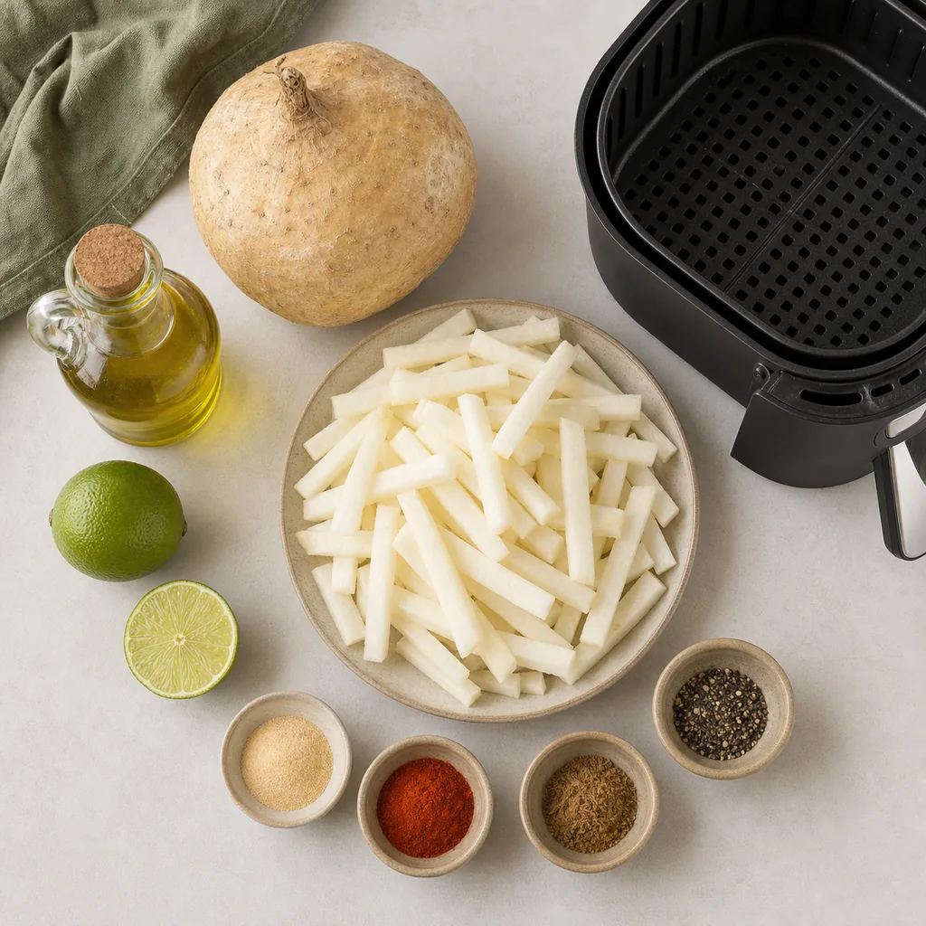 Ingredients for air fryer jicama fries