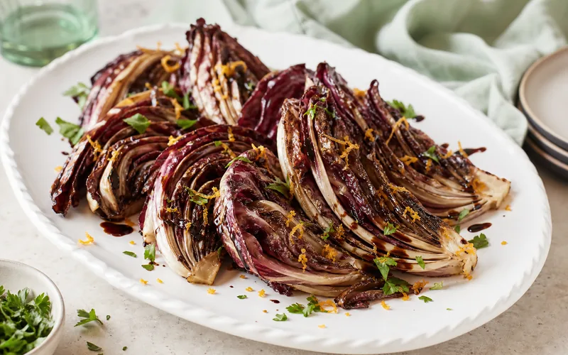 Air fryer radicchio wedges with balsamic glaze
