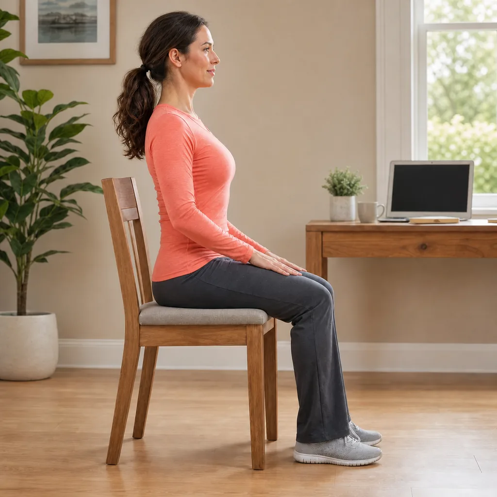 Anterior seated pelvic tilt with a small controlled lumbar curve