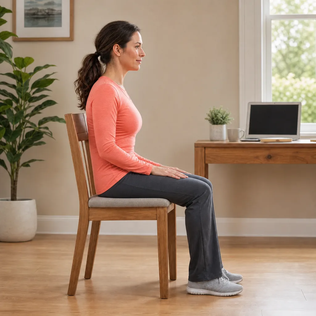 Posterior seated pelvic tilt with the lower back gently rounded