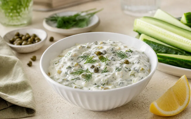 High-protein Greek yogurt tartar sauce