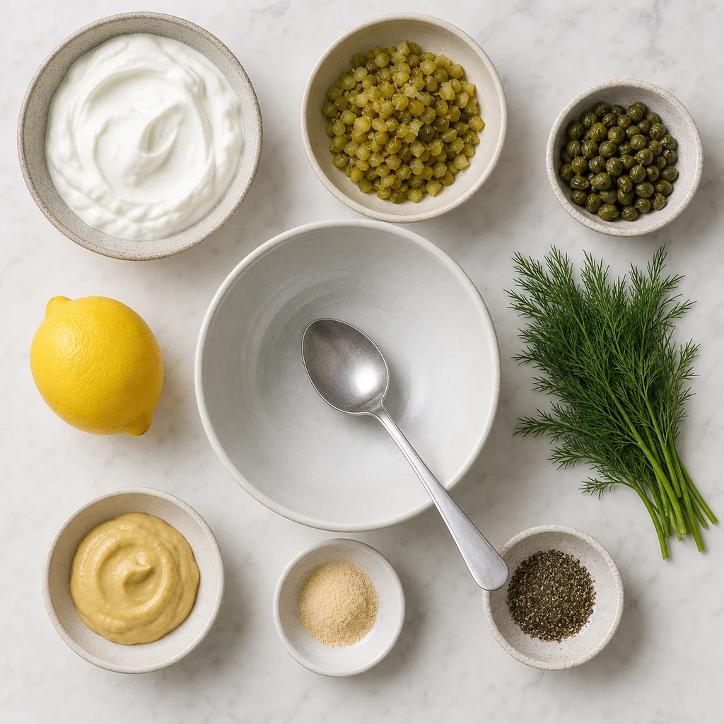 Ingredients for Greek yogurt tartar sauce