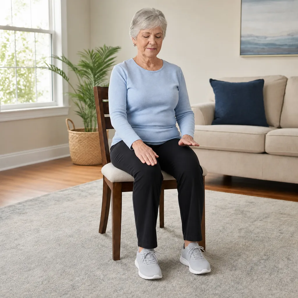 Senior alternating gentle hand taps on the thighs