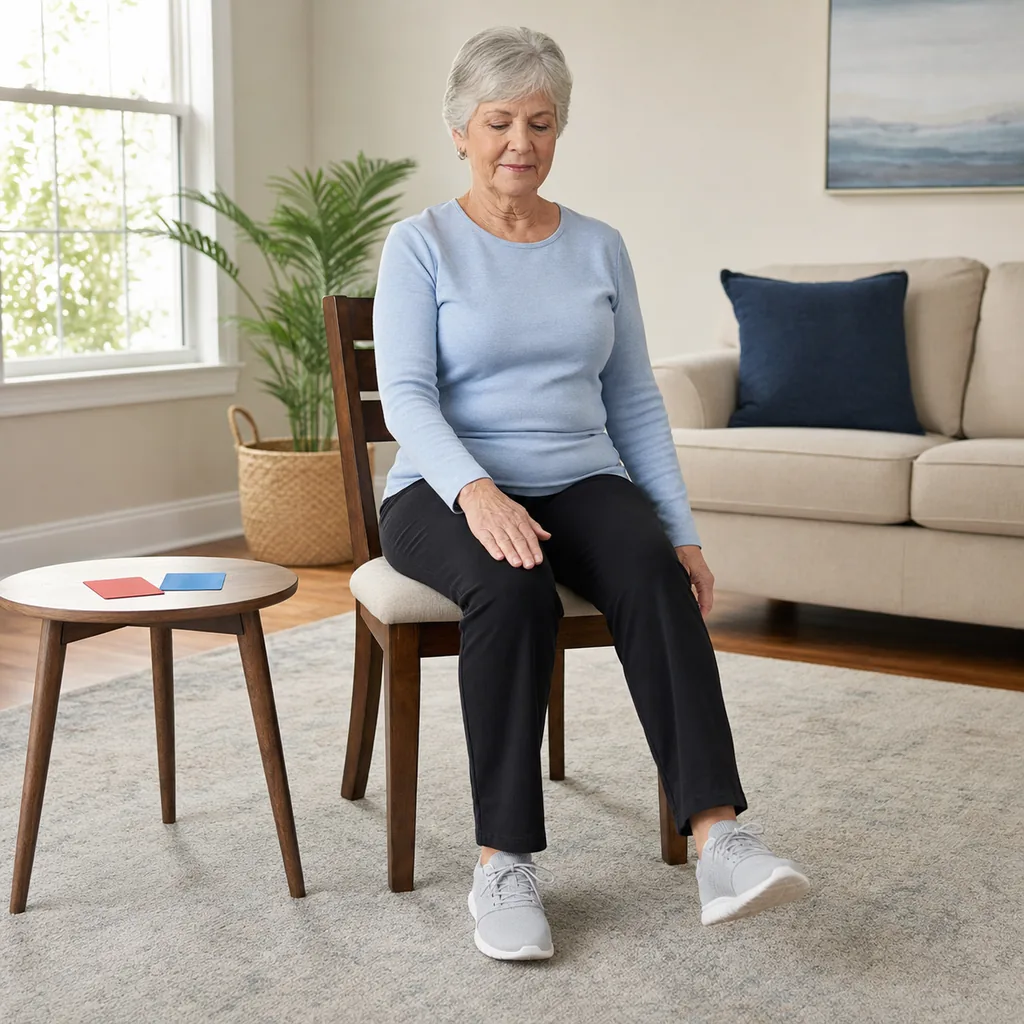 Senior practicing a seated hand and foot tapping pattern
