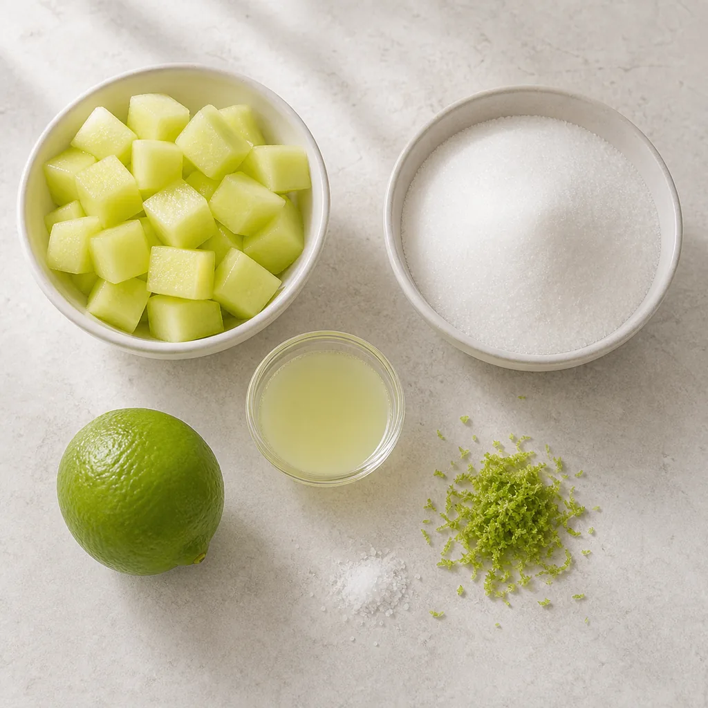 Measured ingredients for sugar-free honeydew lime jam