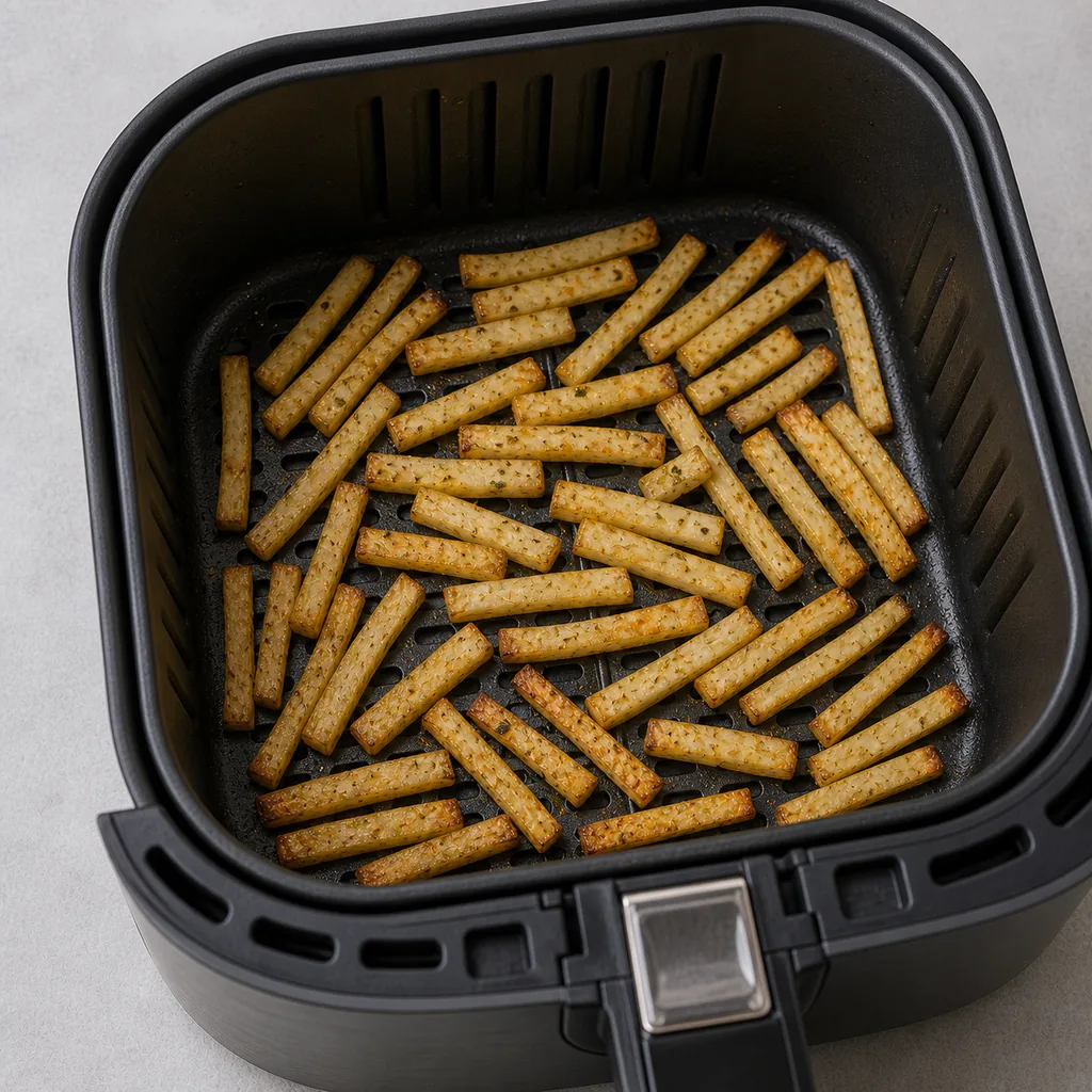 Celery root fries arranged in one air-fryer layer