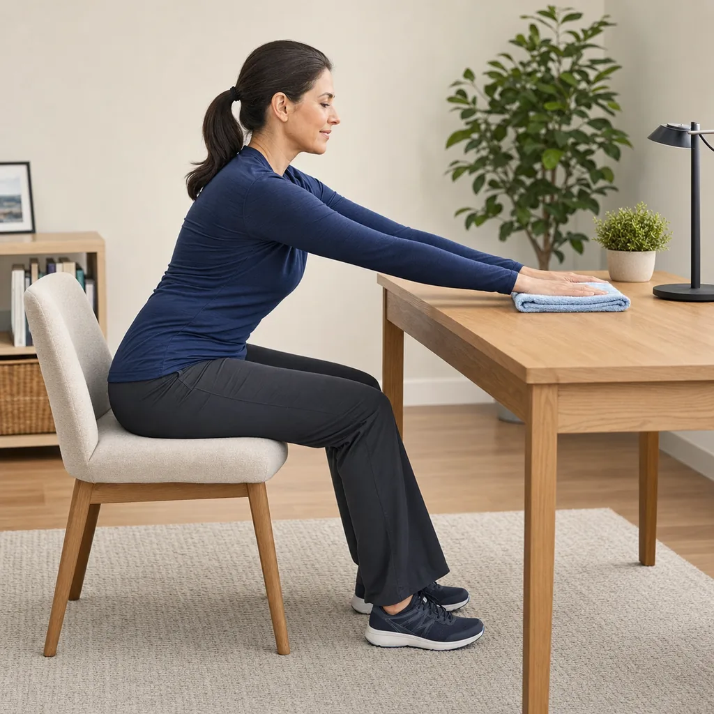 Seated towel table slide for gentle shoulder mobility