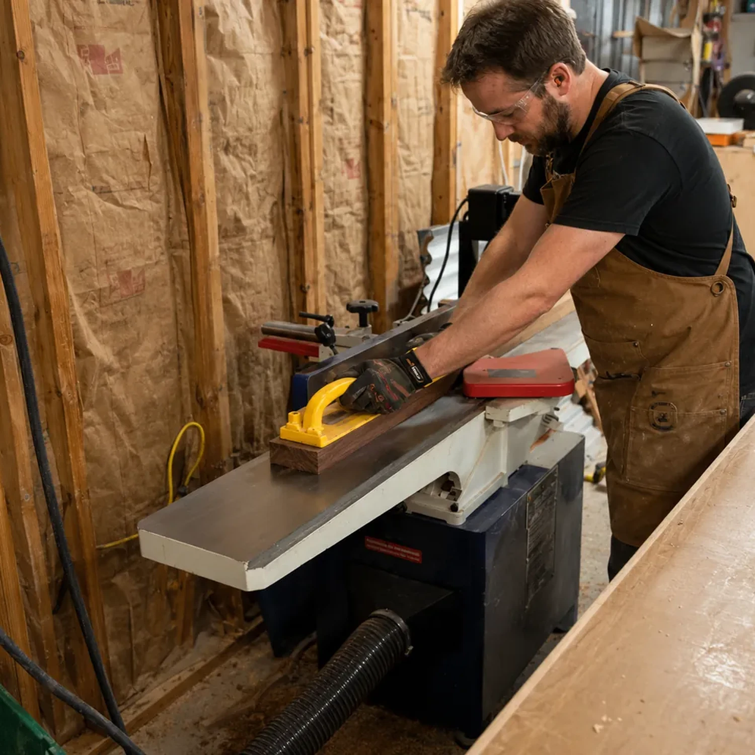 Flattening one edge of a board on a jointer