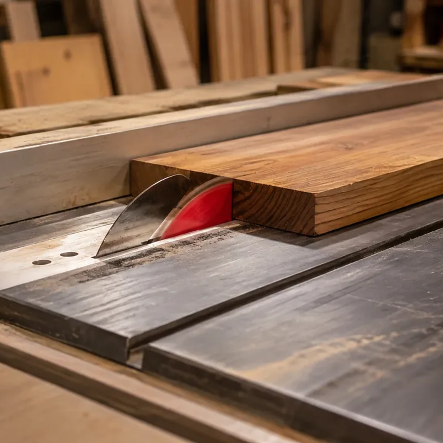 Ripping a board to width on a table saw for bed rails
