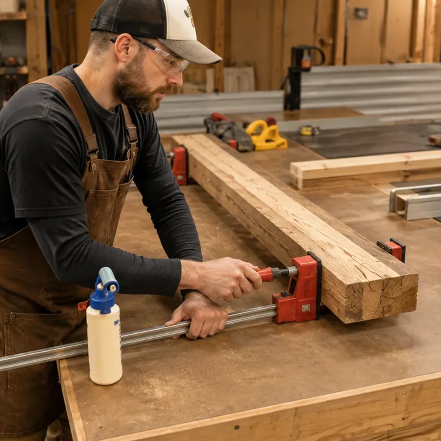 Gluing and clamping boards for a rustic headboard panel