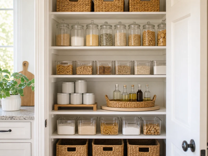Bright organized kitchen pantry with practical zones and clear storage
