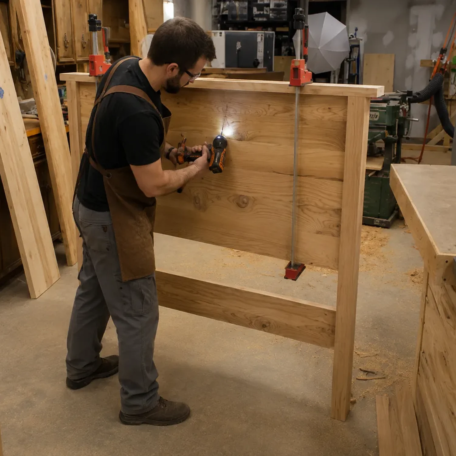 Securing the cap board to the top of a rustic headboard