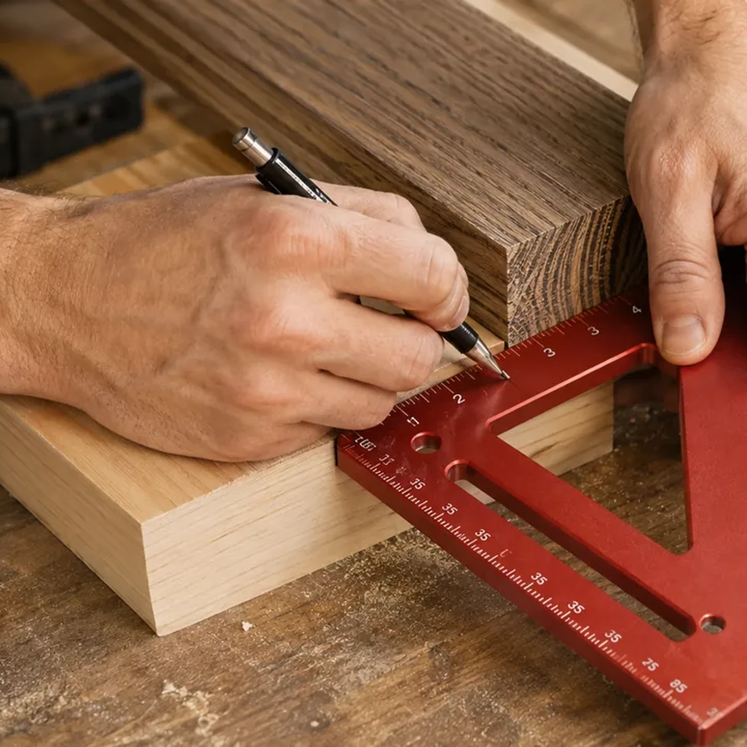 Checking a bed rail end block for square alignment