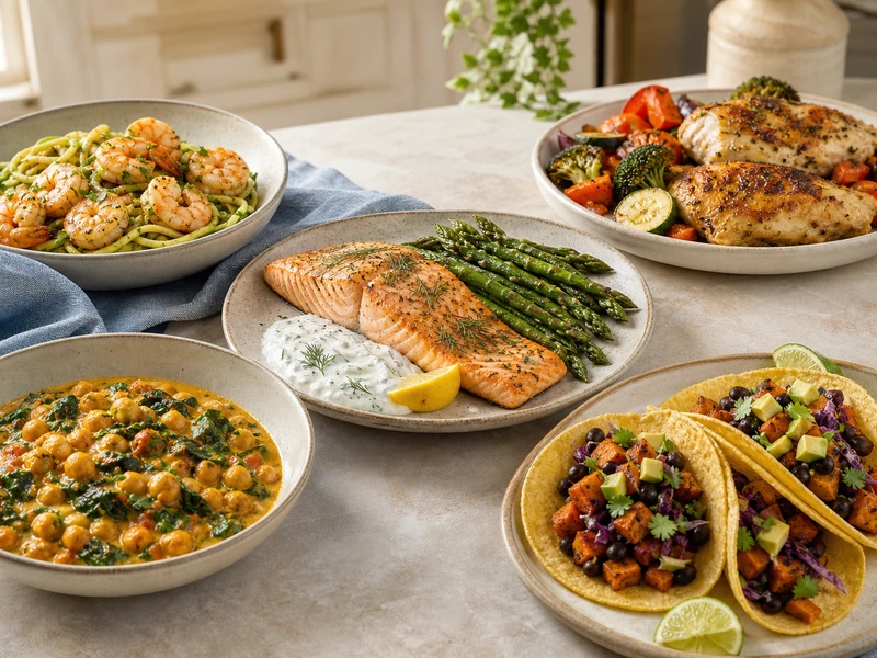 A colorful spread of easy gluten-free dinners
