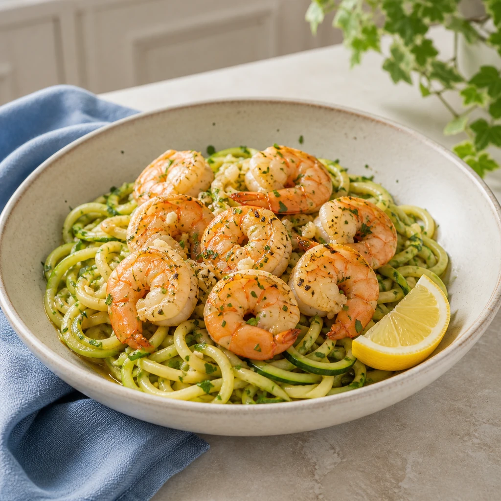 Garlic butter shrimp with zucchini noodles