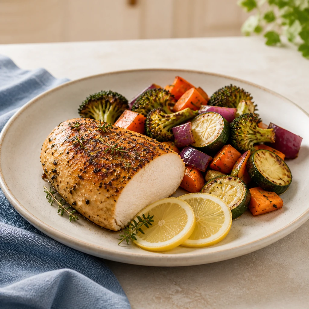 Herbed lemon chicken with roasted vegetables
