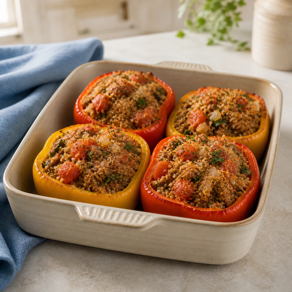 Bell peppers stuffed with quinoa and ground turkey