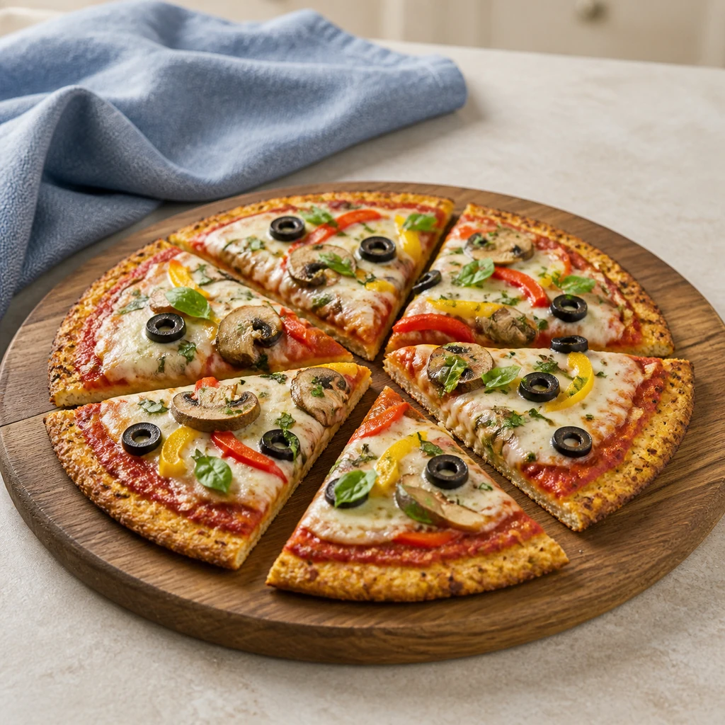 Cauliflower crust vegetable pizza