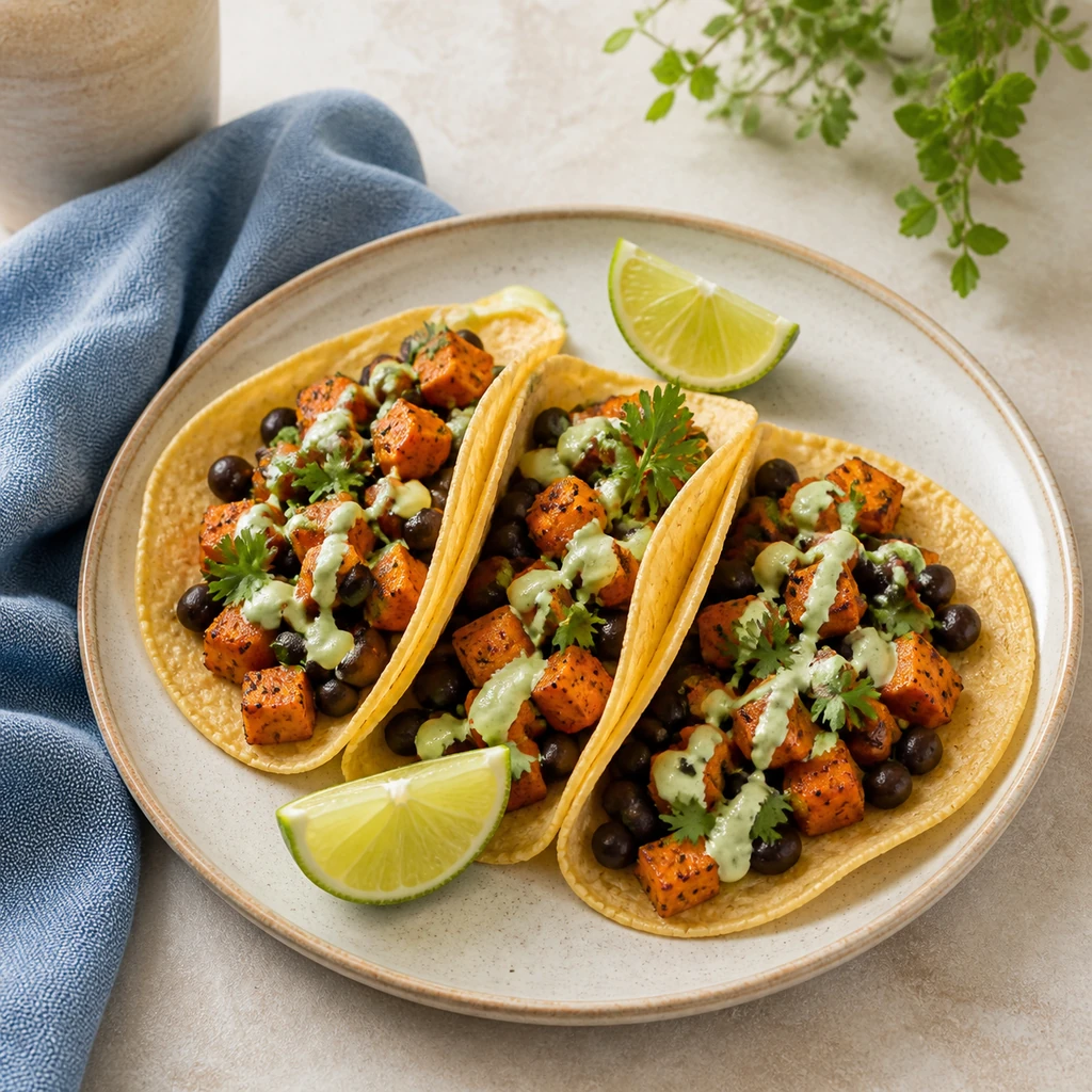 Sweet potato and black bean corn tacos