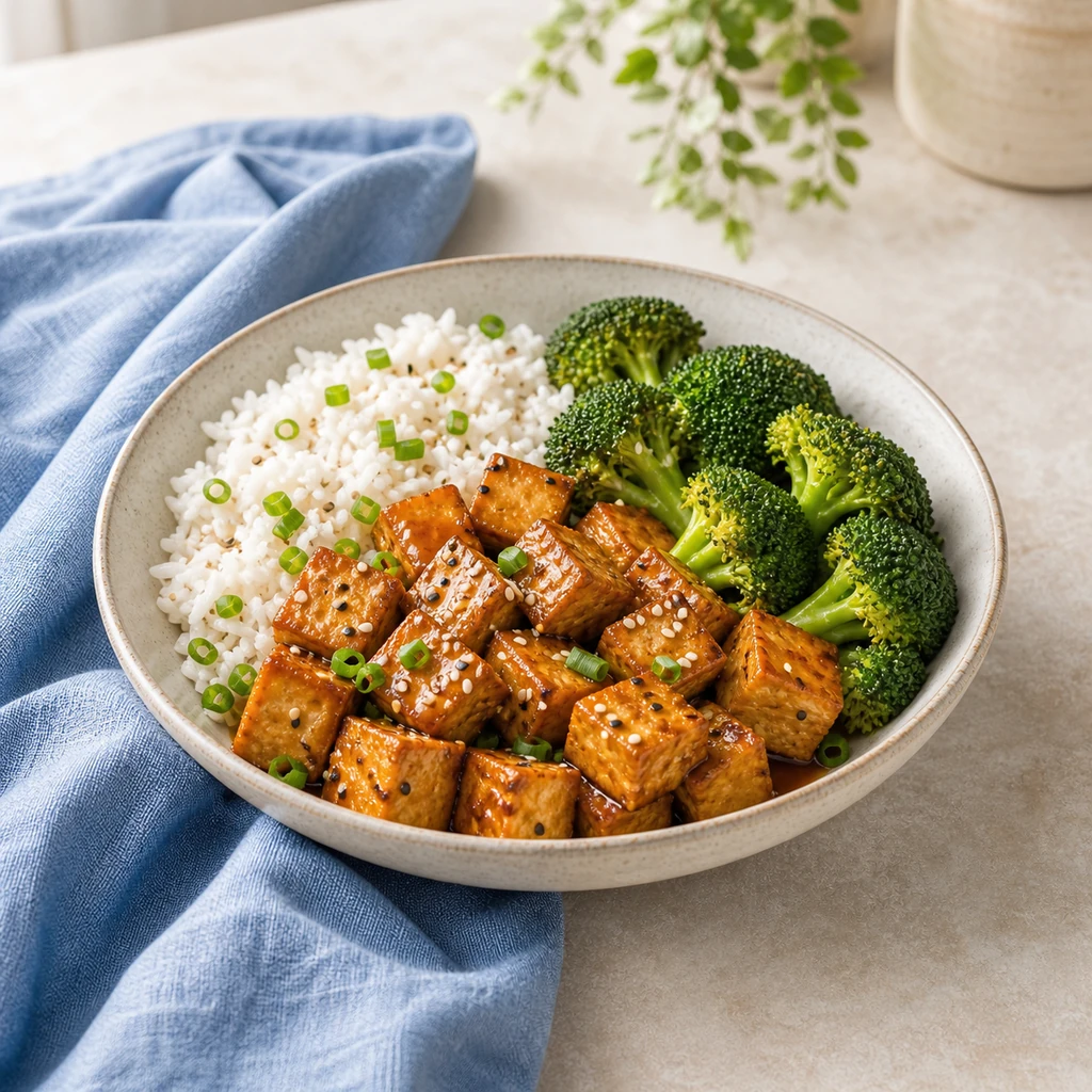 Gluten-free teriyaki tofu with sesame rice