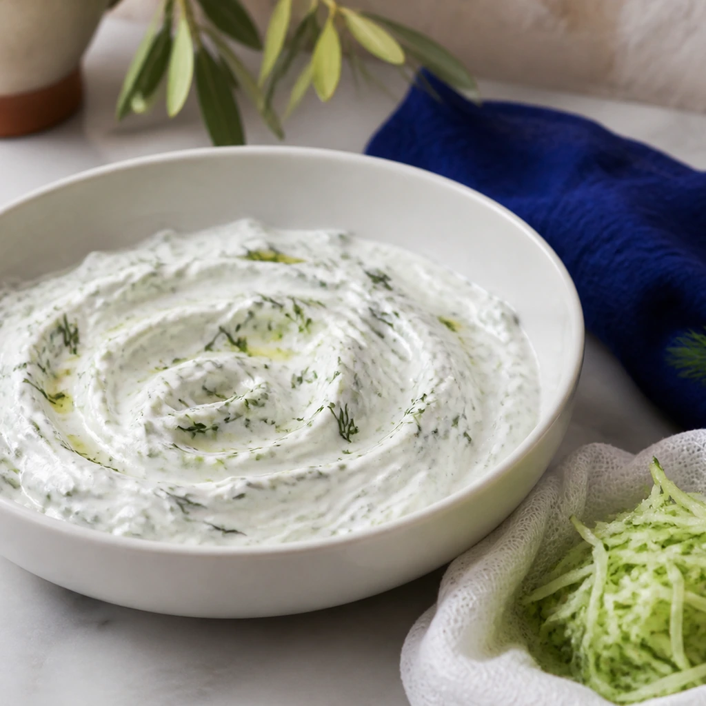 Thick tzatziki begins with well-drained cucumber and full-fat Greek yogurt.