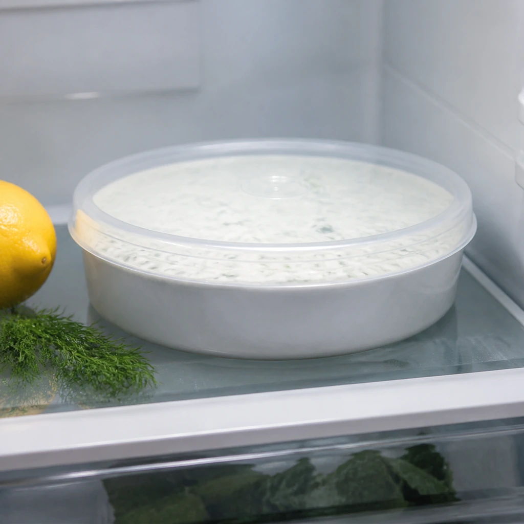 Cover and chill the tzatziki for at least 30 minutes so the flavors meld.