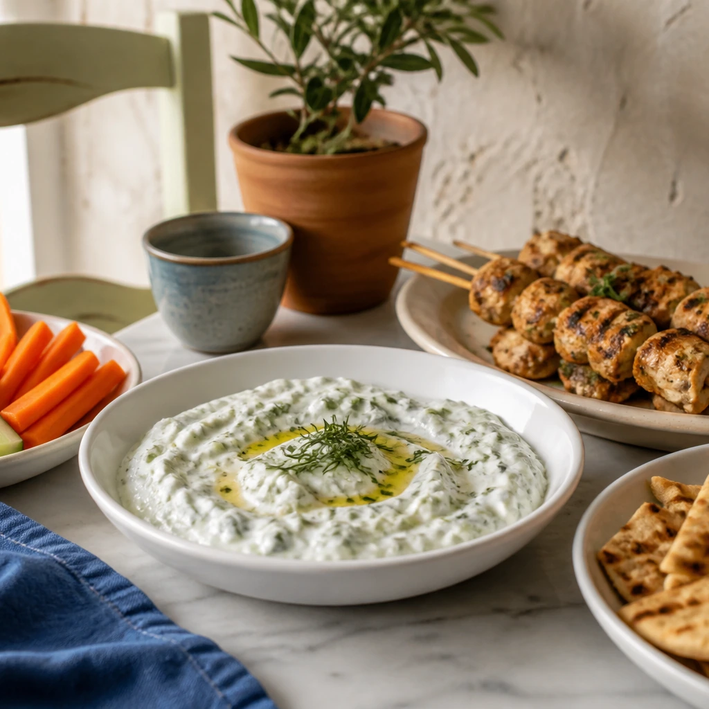 Serve chilled with olive oil, warm pita, vegetables, or grilled meats.
