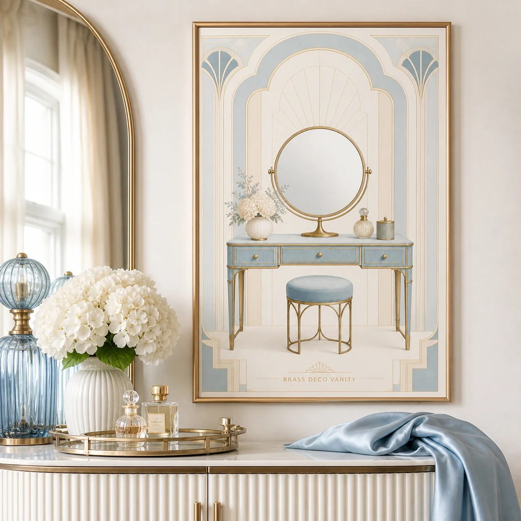 Brass Deco Vanity poster above a styled console