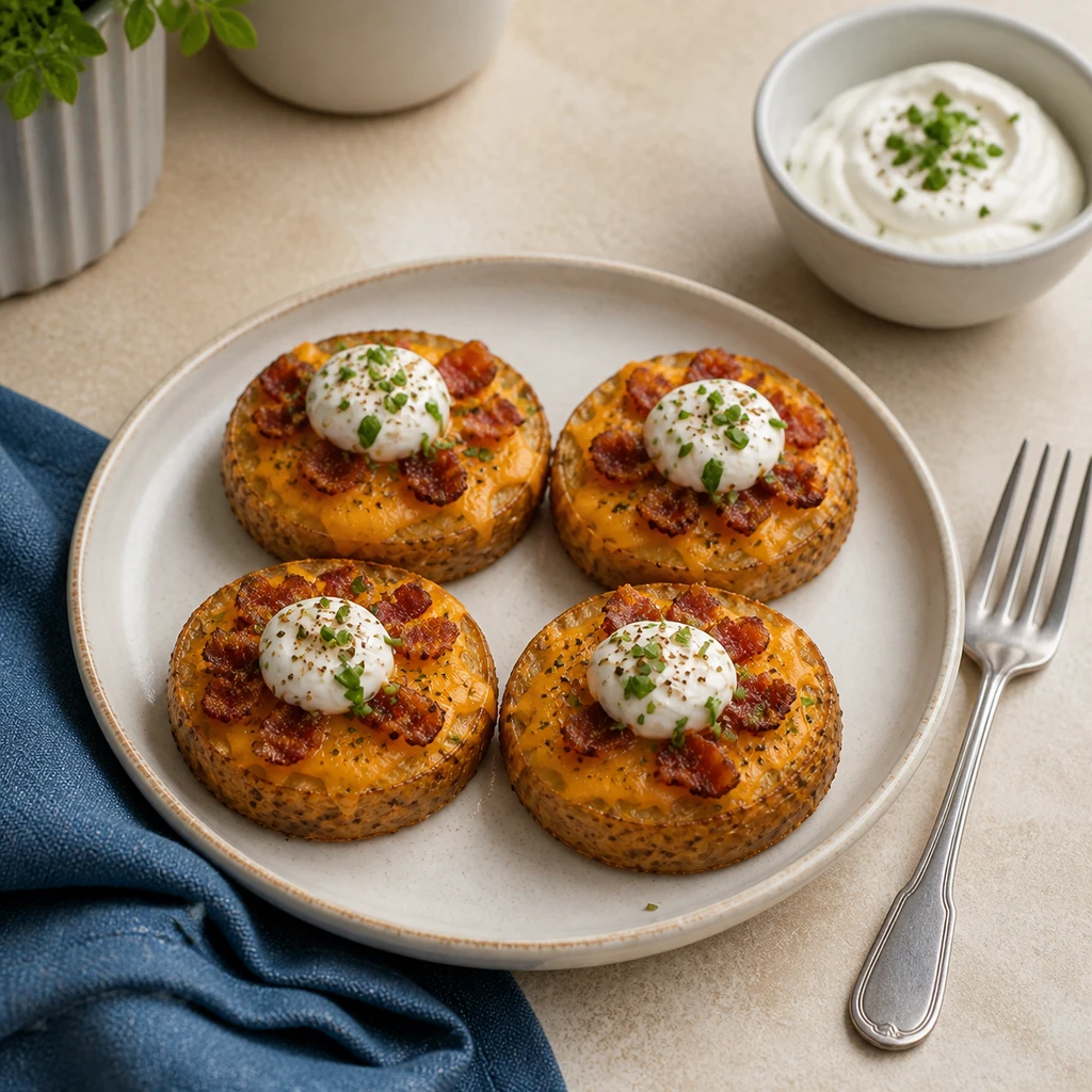 Four Cheese and Bacon Potato Rounds ready to serve