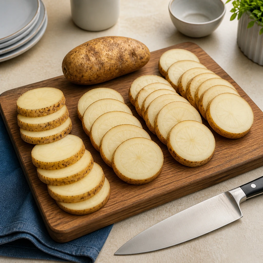 Unpeeled russet potatoes cut into even round slices