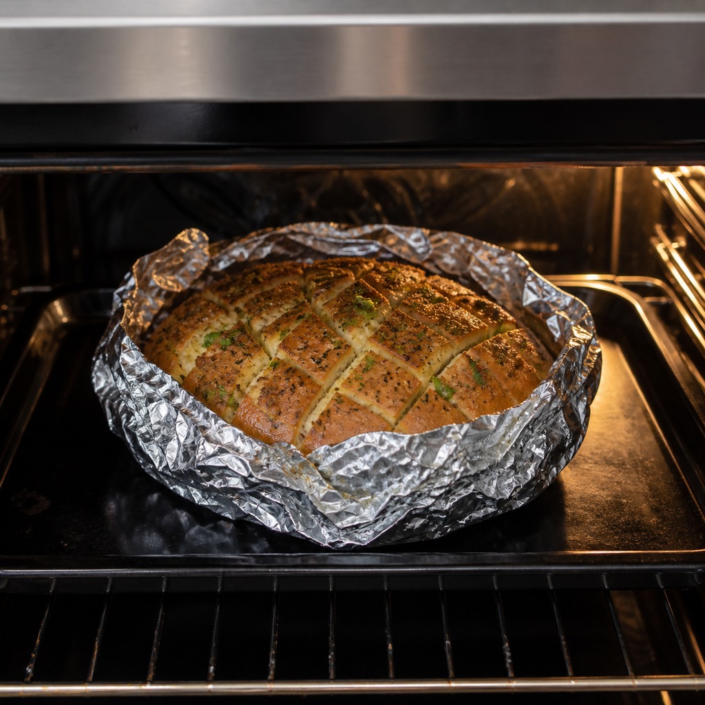 Bake the foil-wrapped stuffed crack bread in the oven