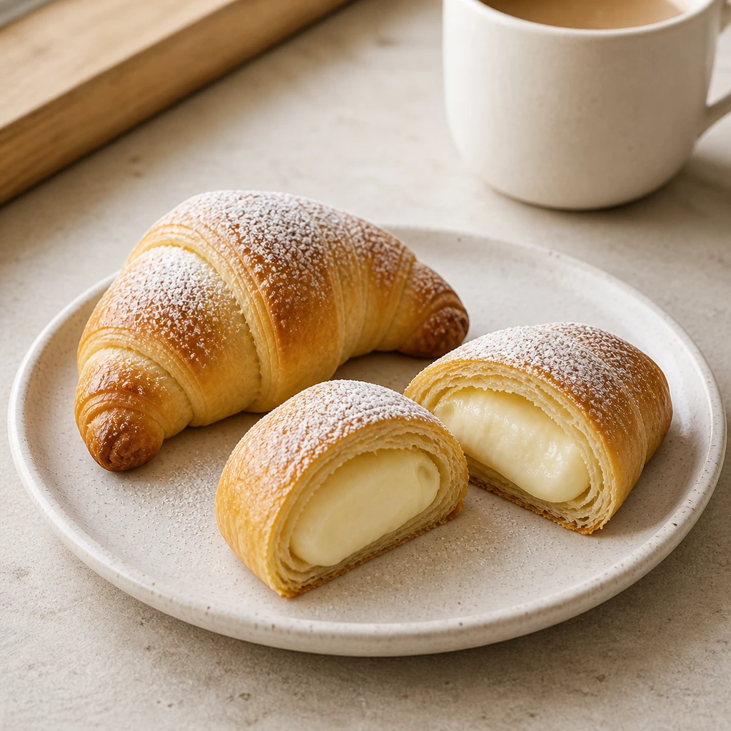 Cheesecake crescent roll cut open to show the creamy center