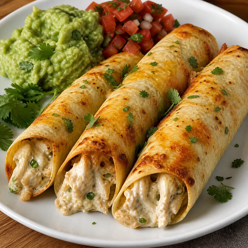 Chicken flautas served with guacamole