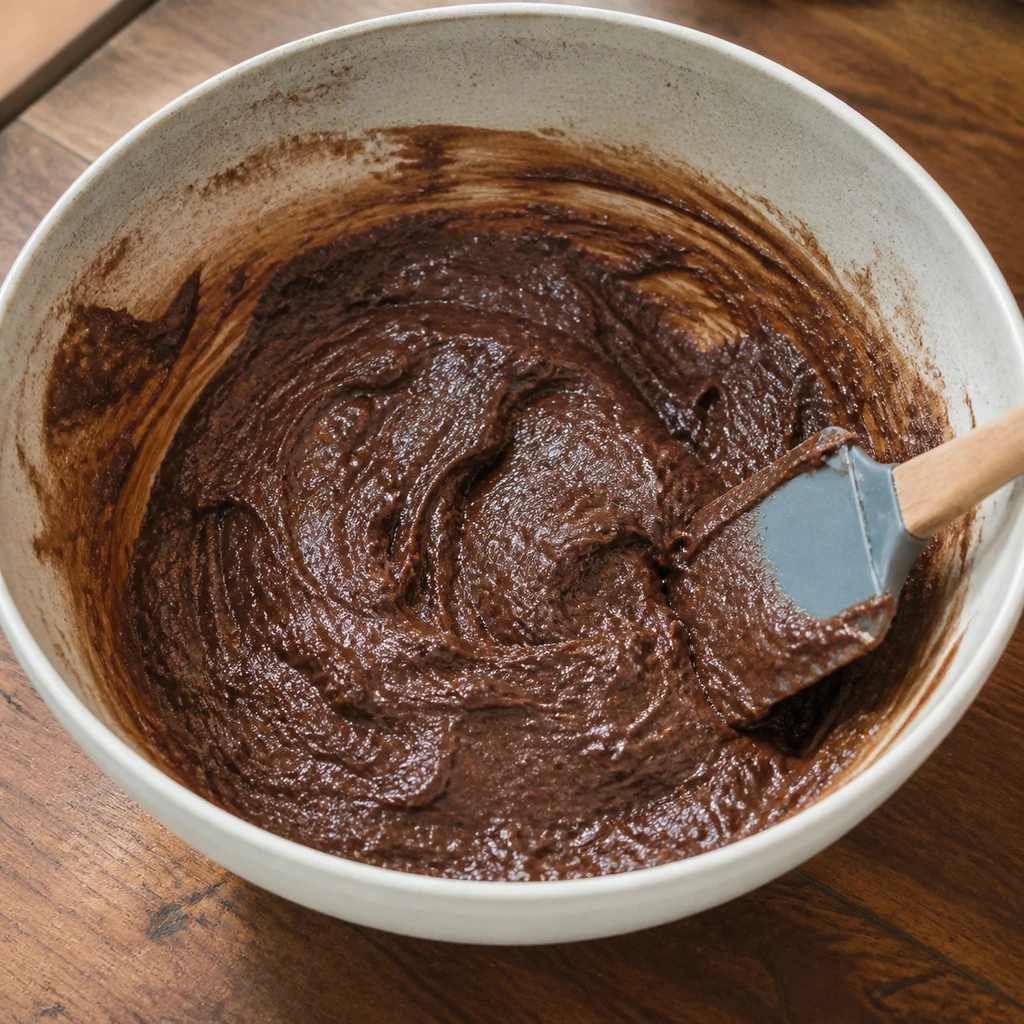 Chocolate cookie mixture with pudding eggs and vanilla