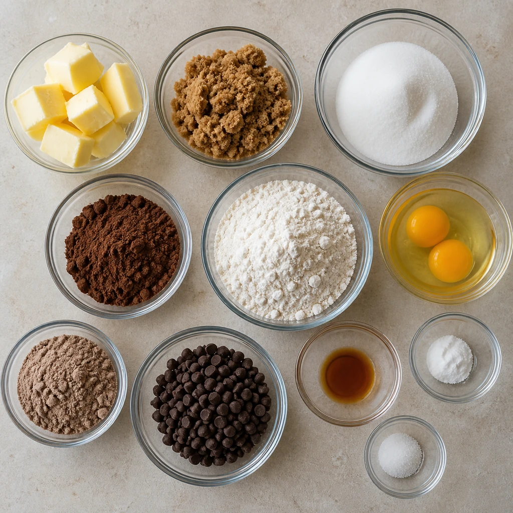 Ingredients for chocolate pudding cookies
