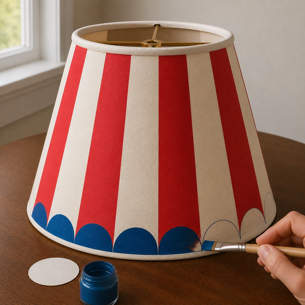 Cobalt blue scallops painted along the lampshade edge