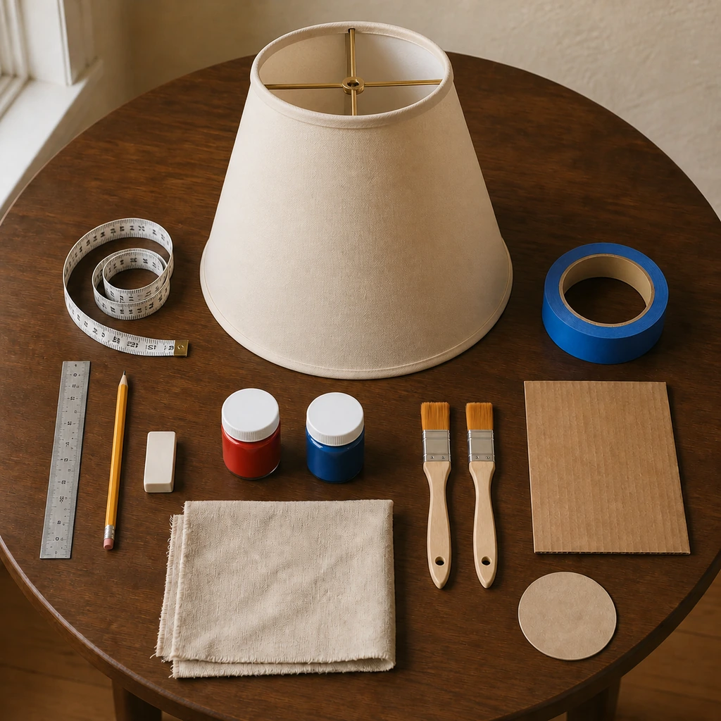 Materials for a painted circus lampshade makeover