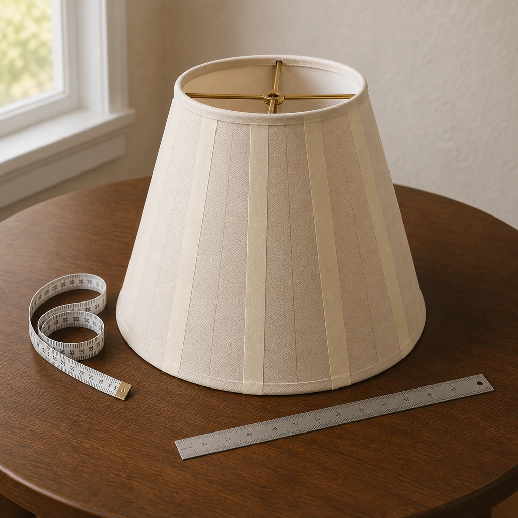 Tapered lampshade divided into twelve taped stripe panels