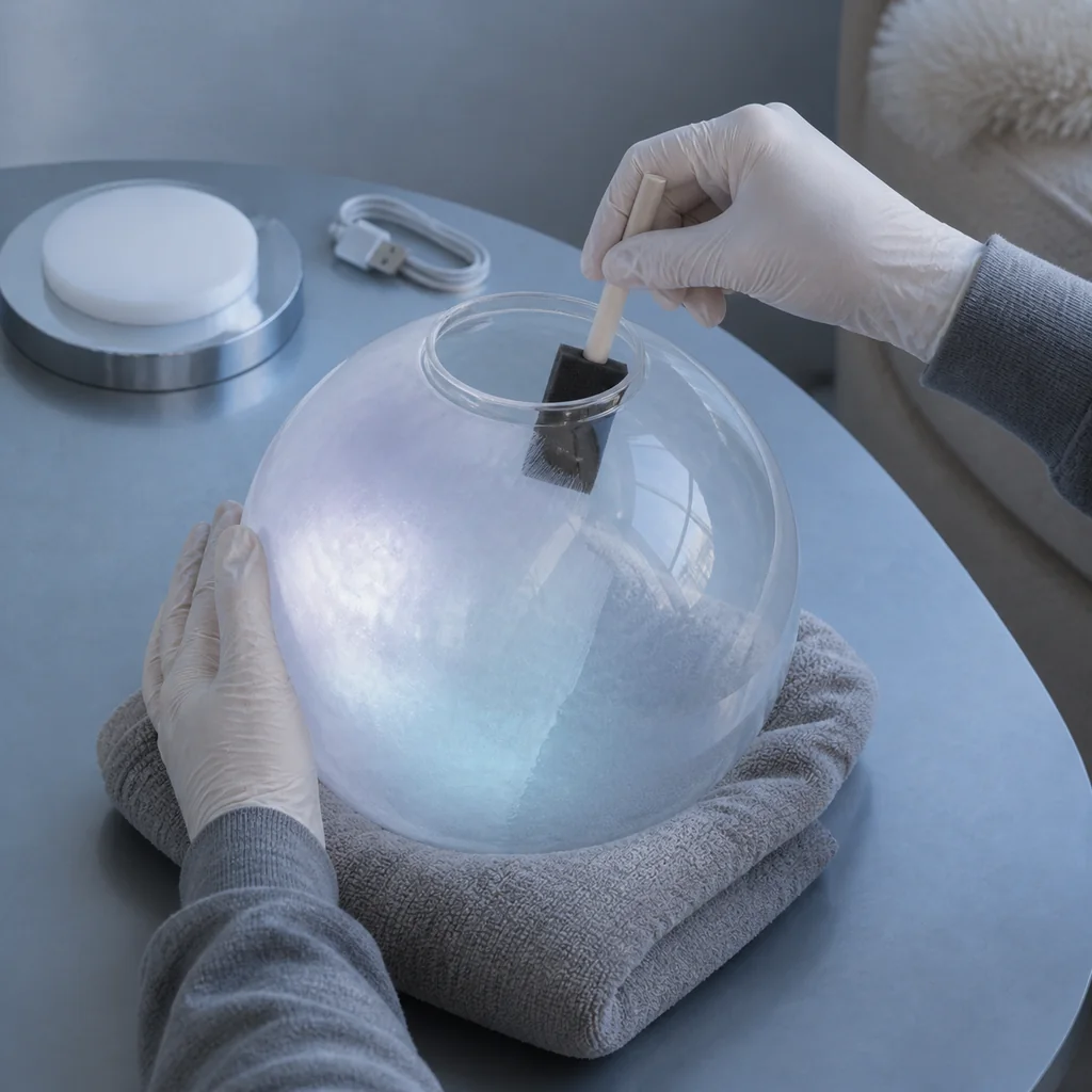 Pearl interference medium brushed in a thin coat inside an eight-inch clear acrylic globe.