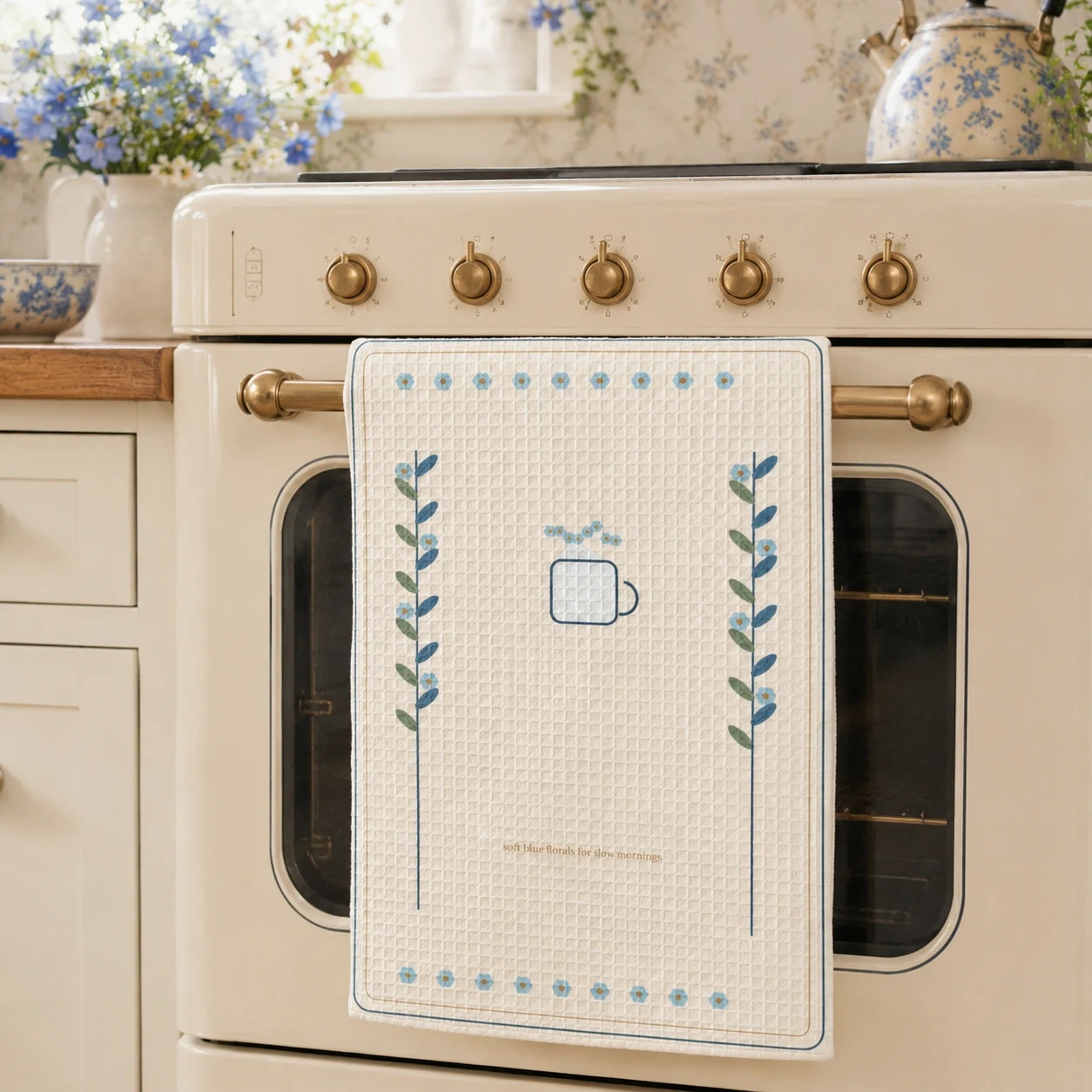 Cottage Kitchen Tea Towel styled in a cottage kitchen, scene 2