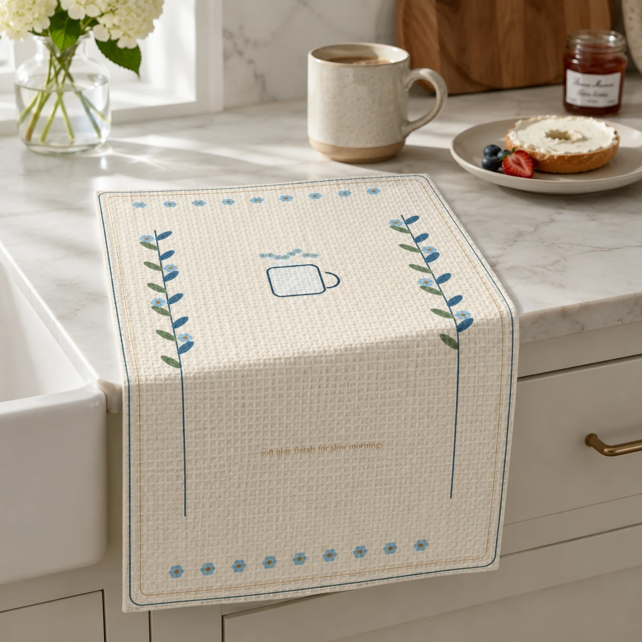 Cottage Kitchen Tea Towel styled in a cottage kitchen, scene 3