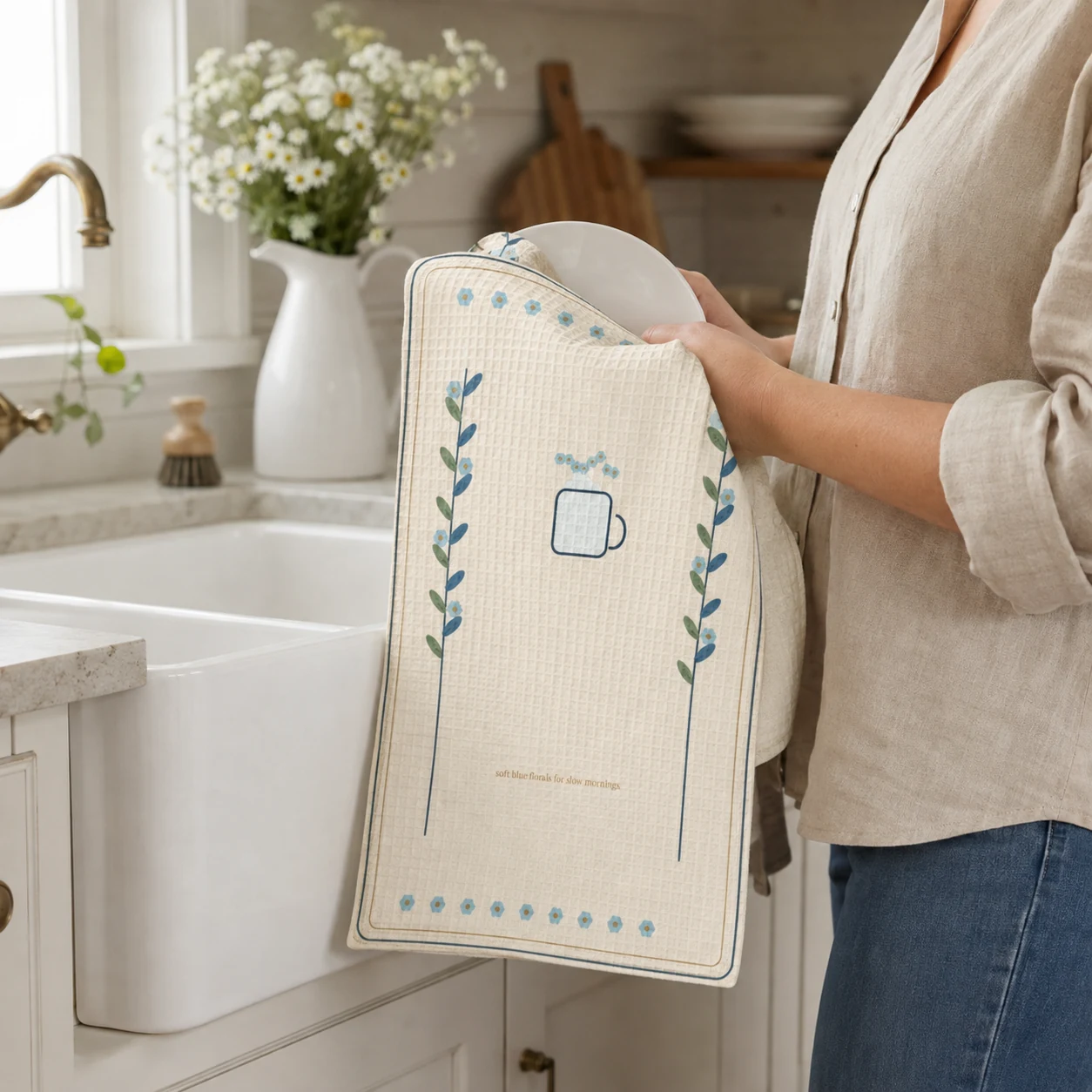 Cottage Kitchen Tea Towel styled in a cottage kitchen, scene 5