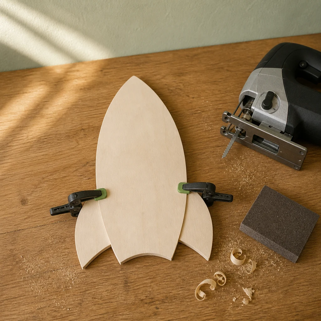 Cut and sand a birch plywood rocket shape