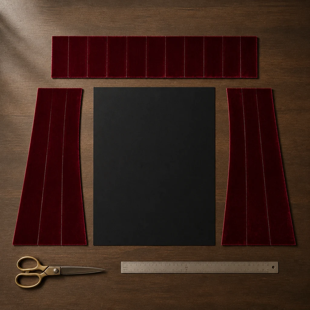 Cut velvet panels for miniature theatre curtain art